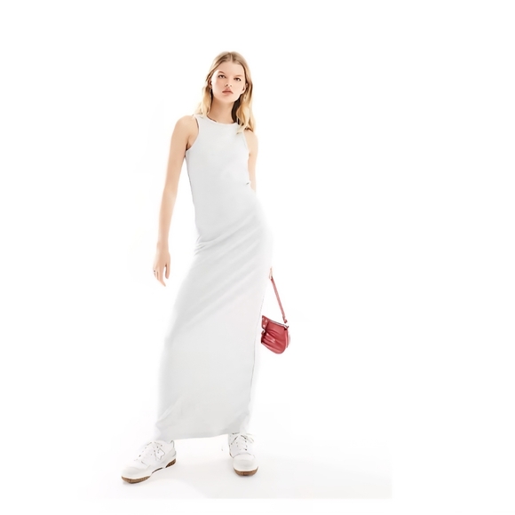 ASOS 4th And Reckless Ribbed Cotton Tank Dress In Light Gray Size 14 - Picture 2 of 6